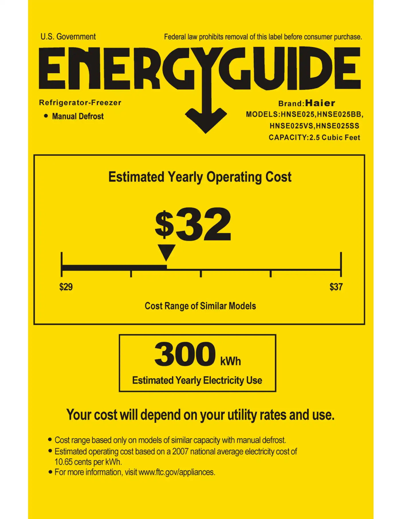 Haier HNSEW025 Energy Manual Manual pdf 1 page image