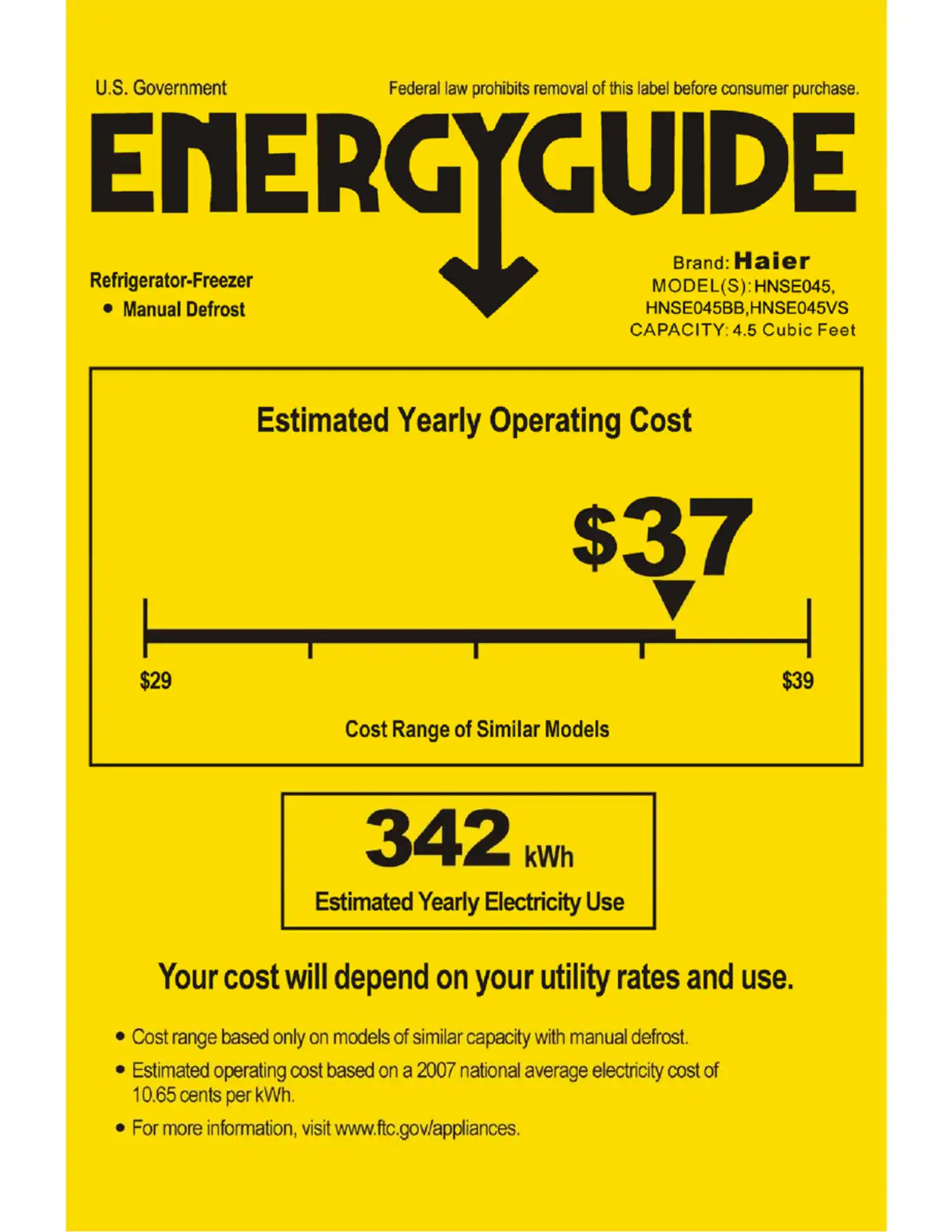 Haier HNSE045 Energy Manual Manual pdf 1 page image