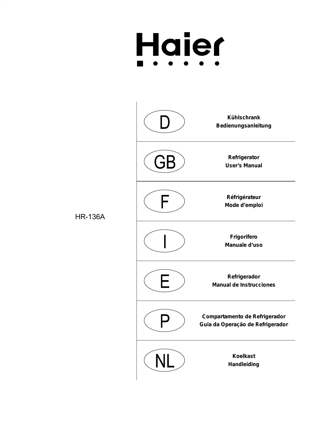 Haier HR-136AA User Manual Manual pdf 1 page image