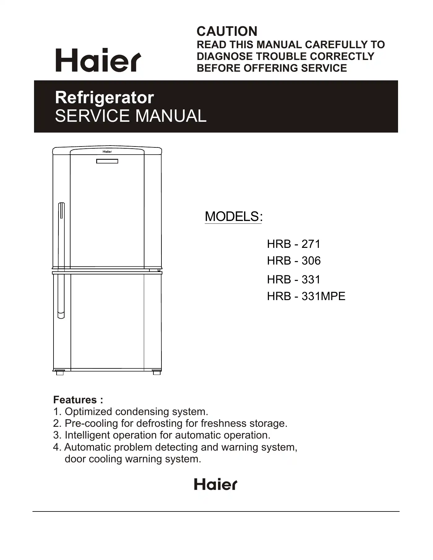 Haier HRB-271 User Manual Manual pdf 1 page image