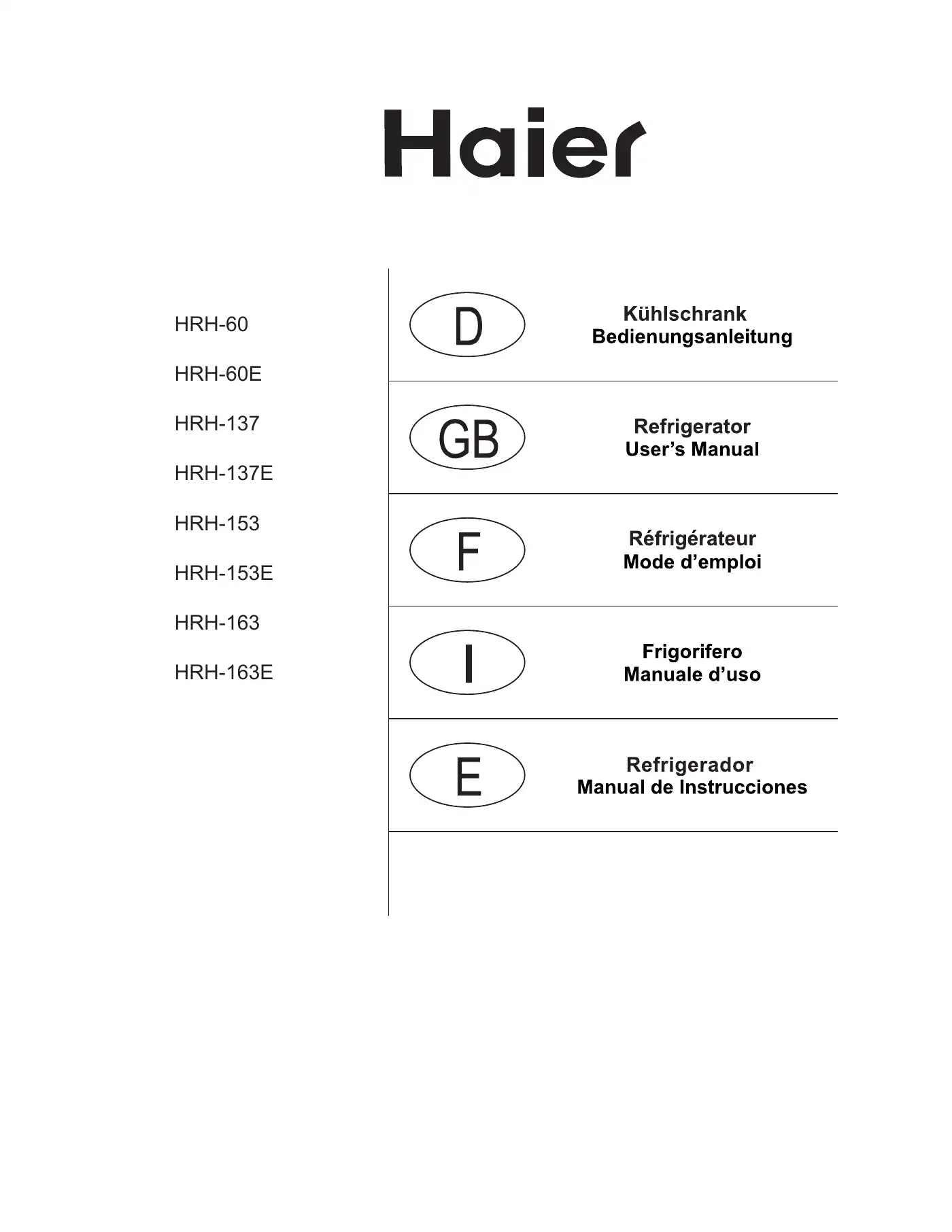 Haier HRH-137 User Manual Manual pdf 1 page image
