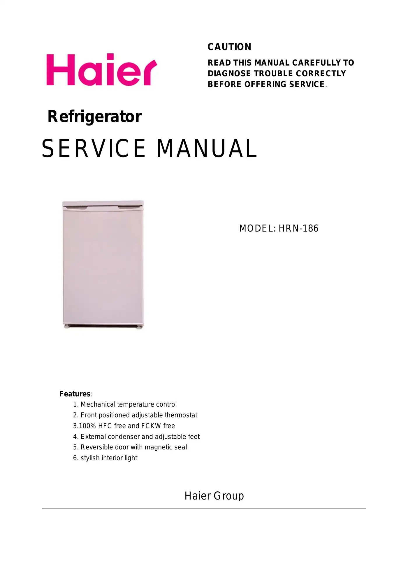 Haier HRN-186 Service Manual Manual pdf 1 page image