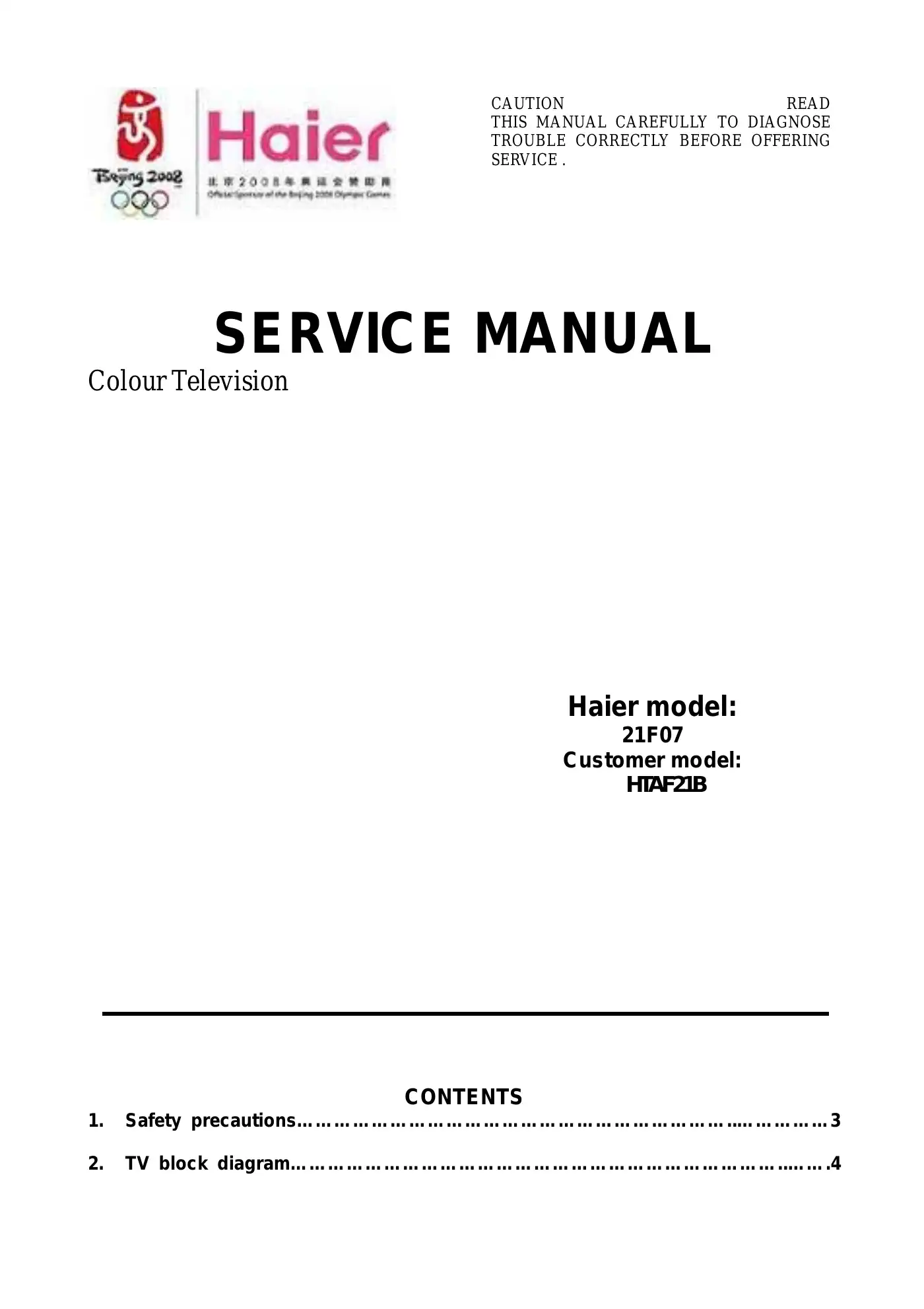 Haier 21F07 Service Manual Manual pdf 1 page image