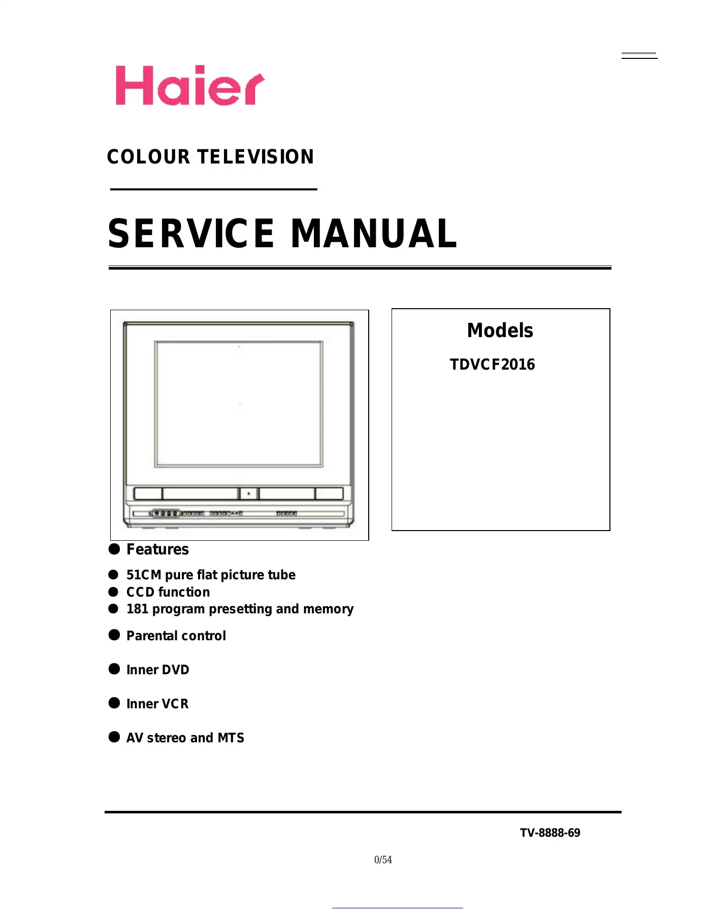 Haier TDVCF2016 Service Manual Manual pdf 1 page image