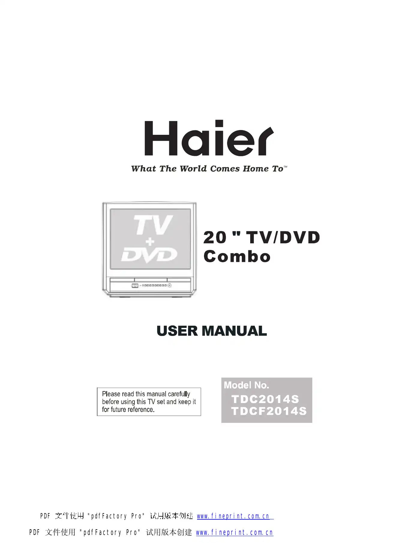 Haier TDCF2014S User Manual Manual pdf 1 page image