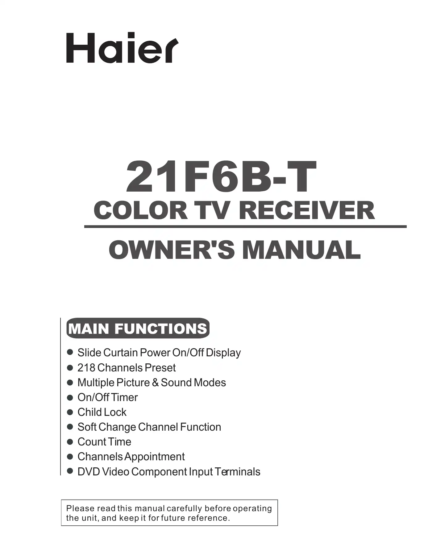Haier 21F6B-T Owner's Manual Manual pdf 1 page image