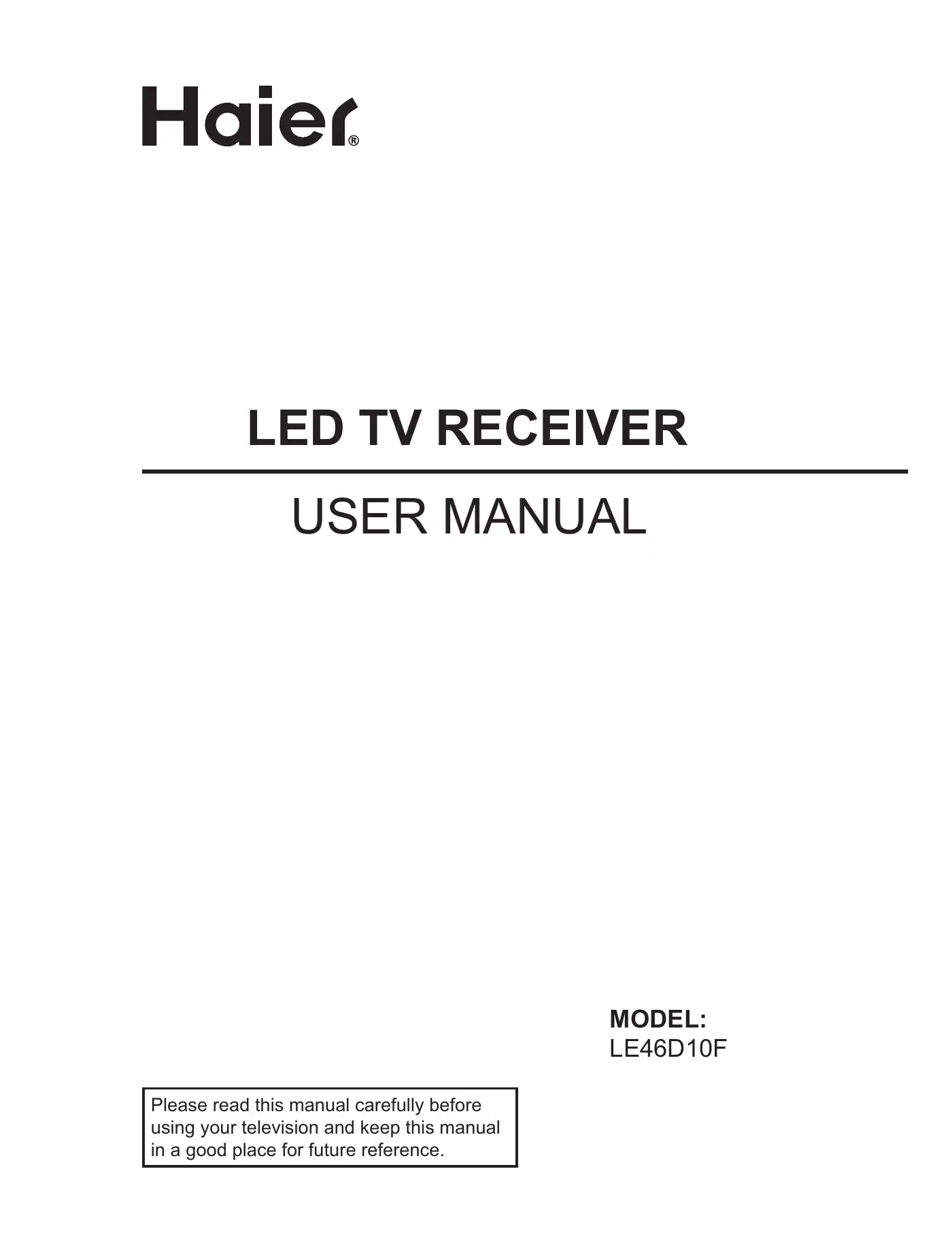 Haier LE46D10F User Manual Manual pdf 1 page image