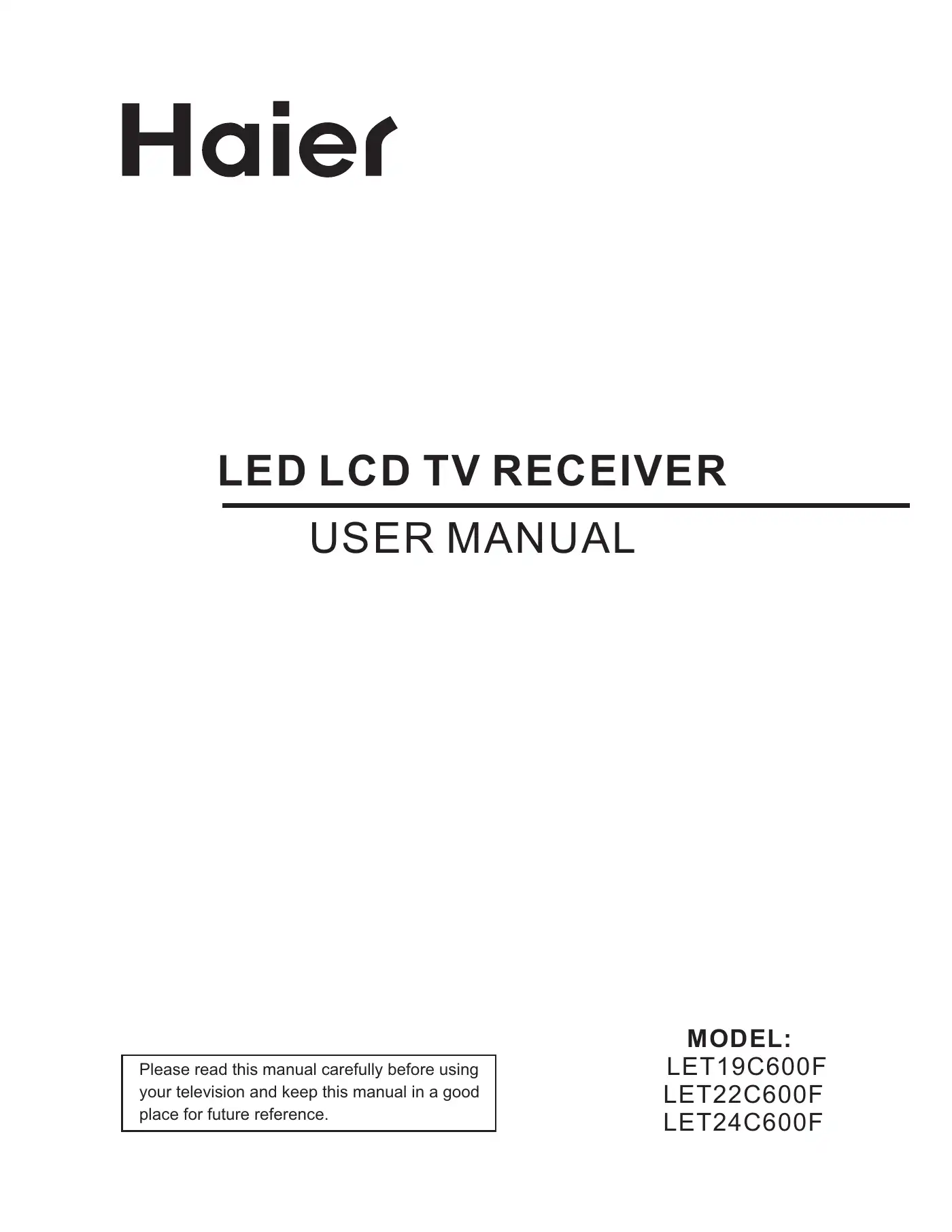 Haier LET19C600F User Manual Manual pdf 1 page image