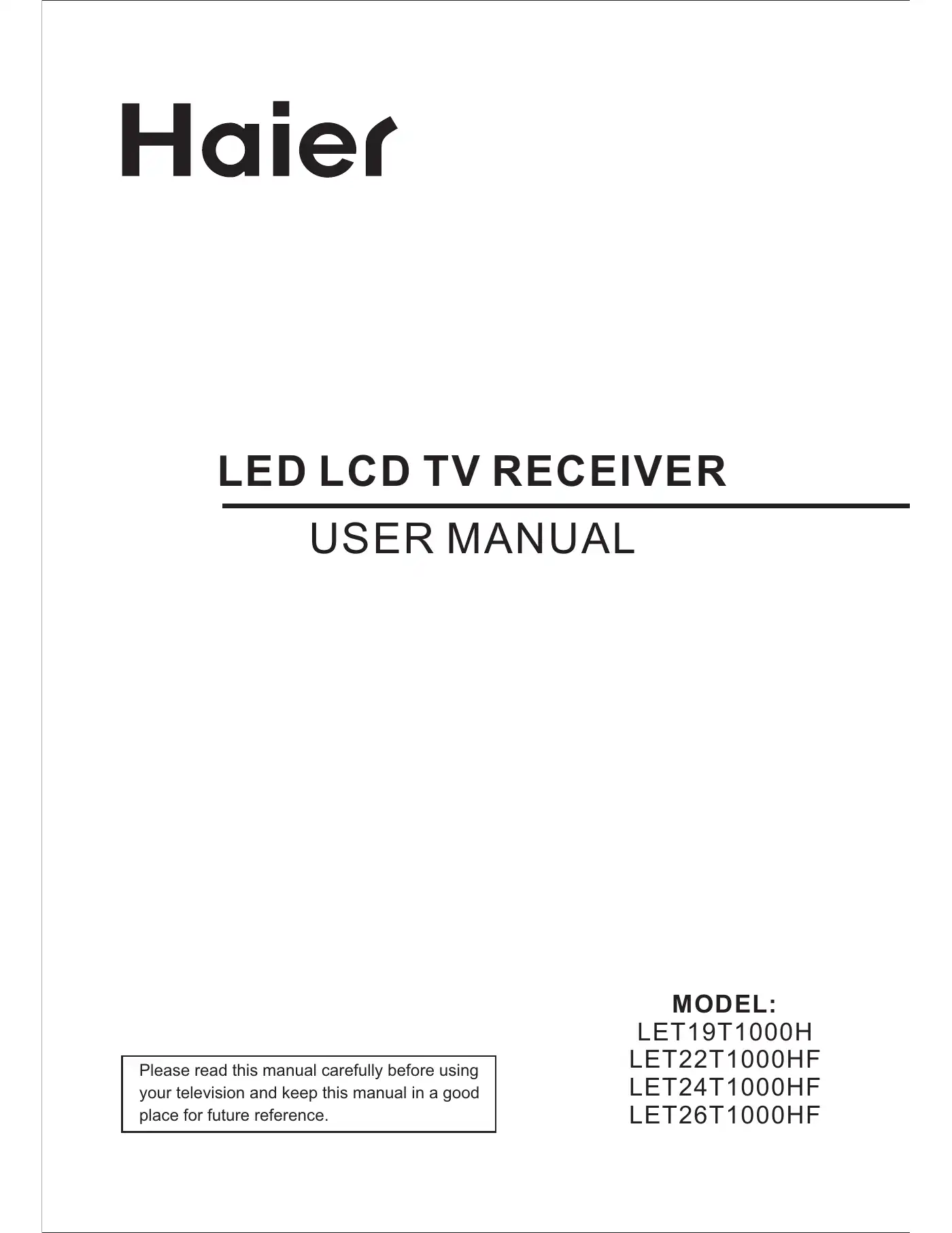 Haier LET19T1000H User Manual Manual pdf 1 page image