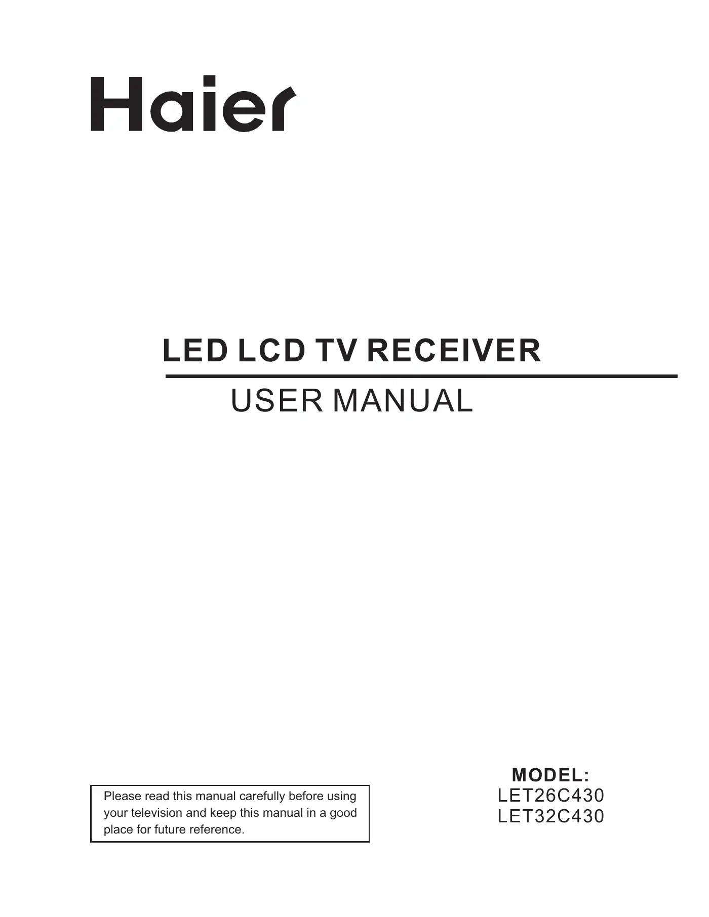 Haier LET26C430 User Manual Manual pdf 1 page image