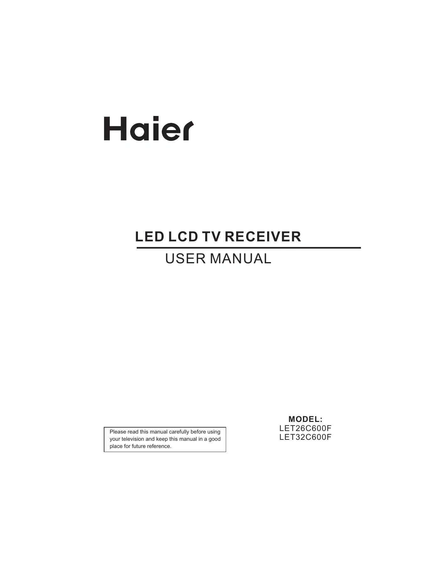 Haier LET26C600F User Manual Manual pdf 1 page image
