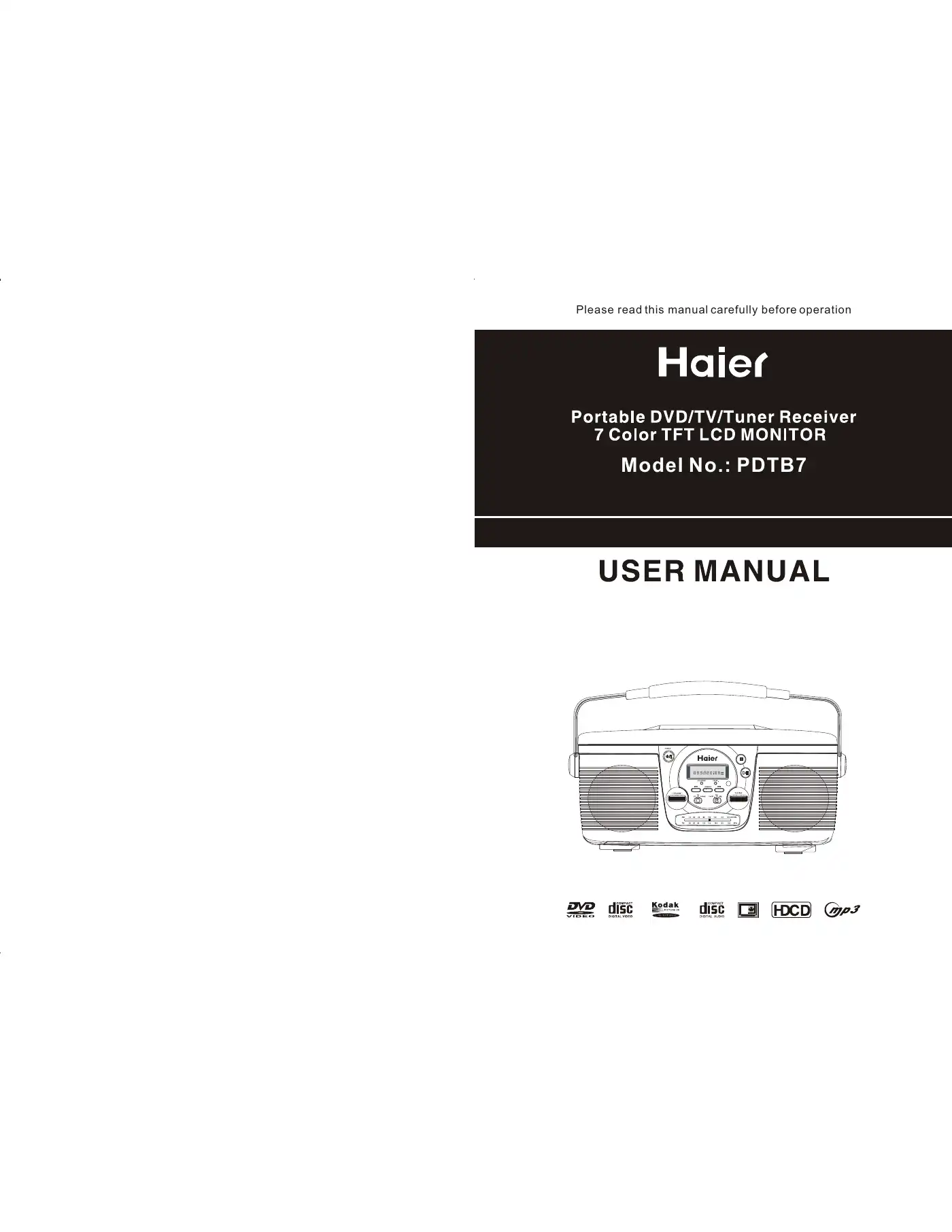 Haier PDTB7 User Manual Manual pdf 1 page image