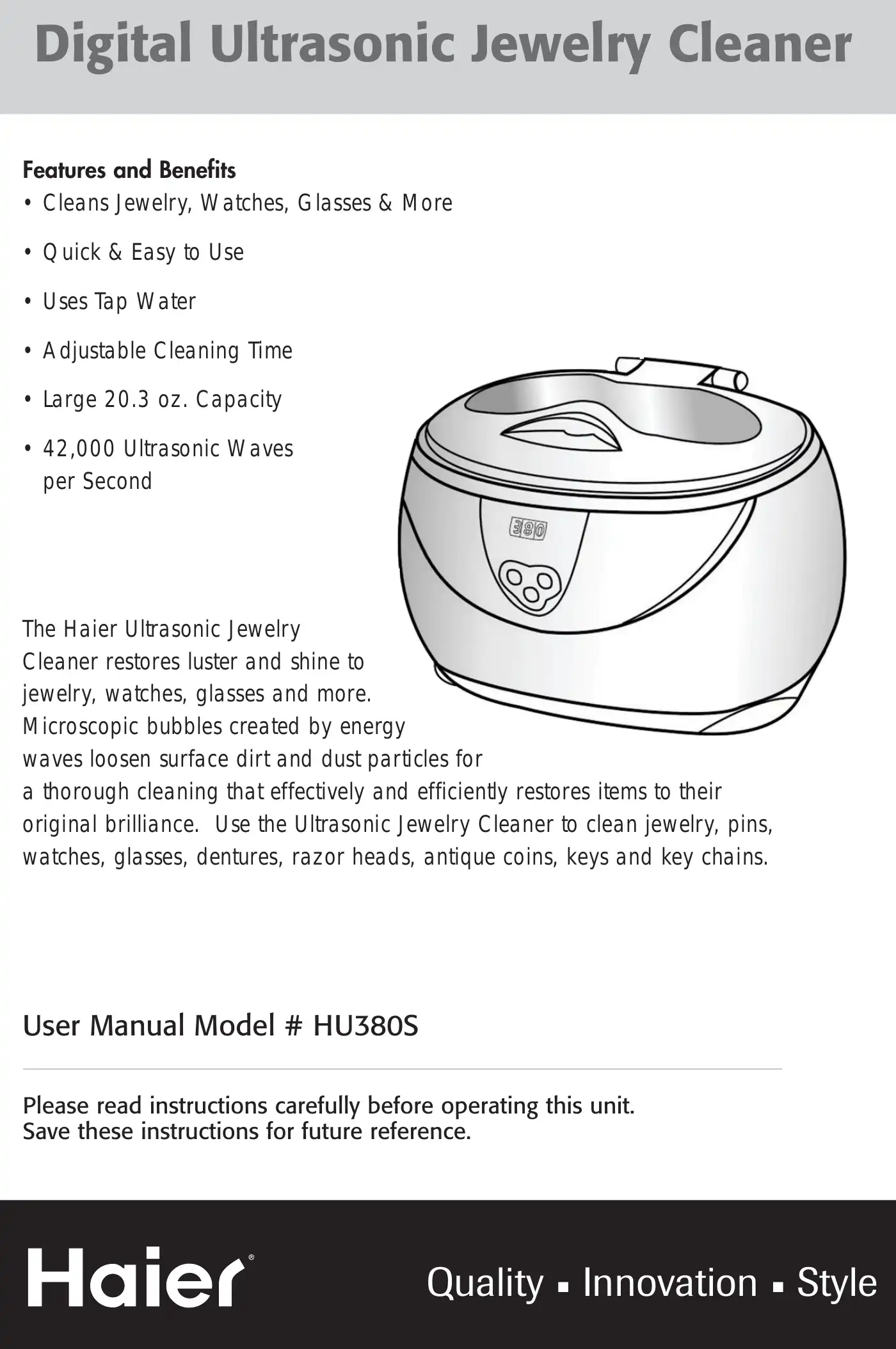Haier HU380S User Manual Manual pdf 1 page image