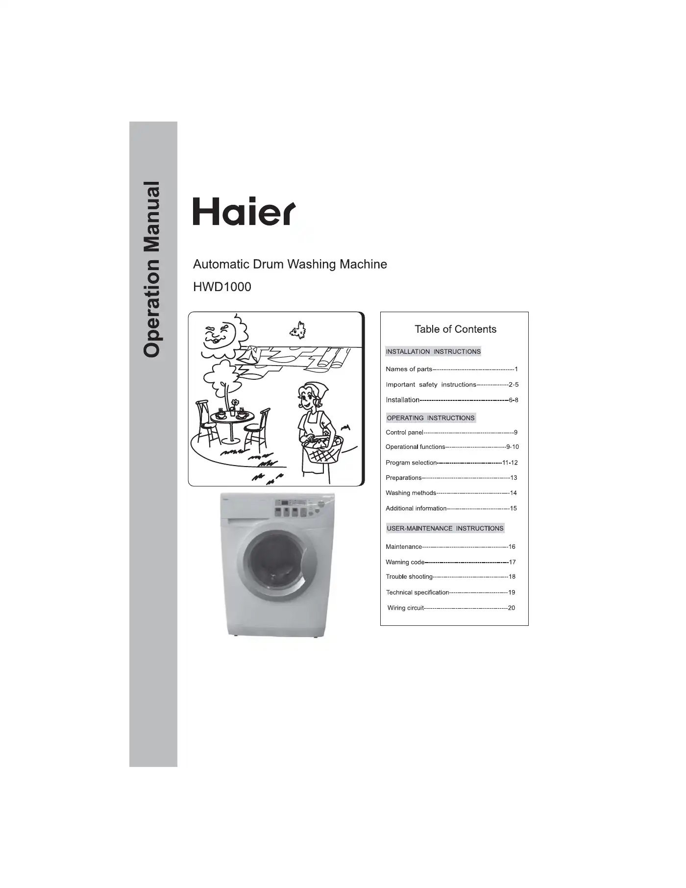 Haier HW-D1000 Operation Manual Manual pdf 1 page image
