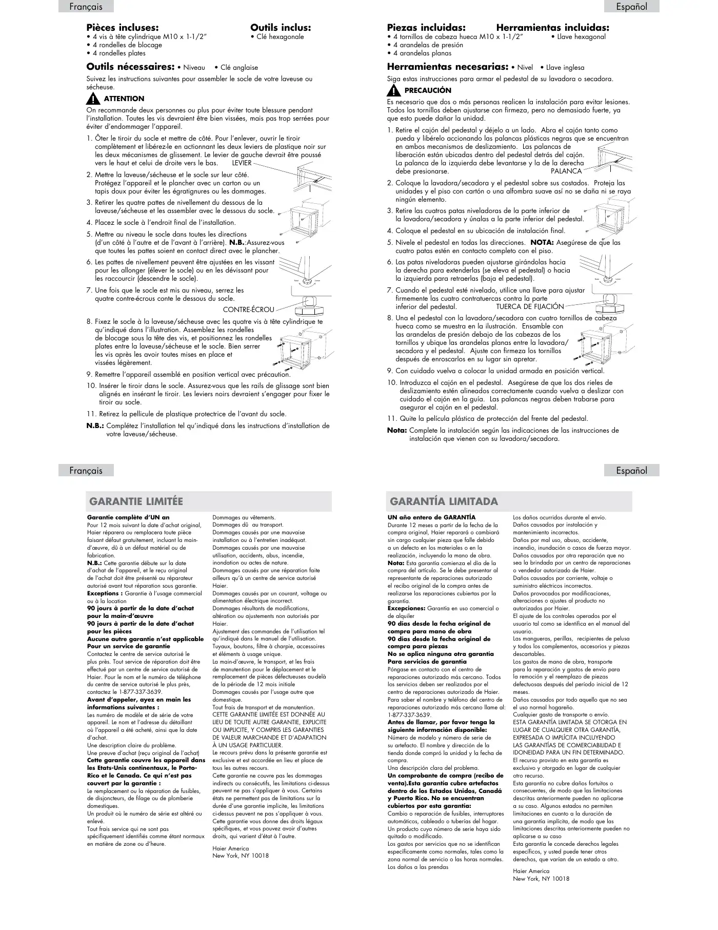 Haier HFP1W Installation Instructions Manual Manual pdf 1 page image