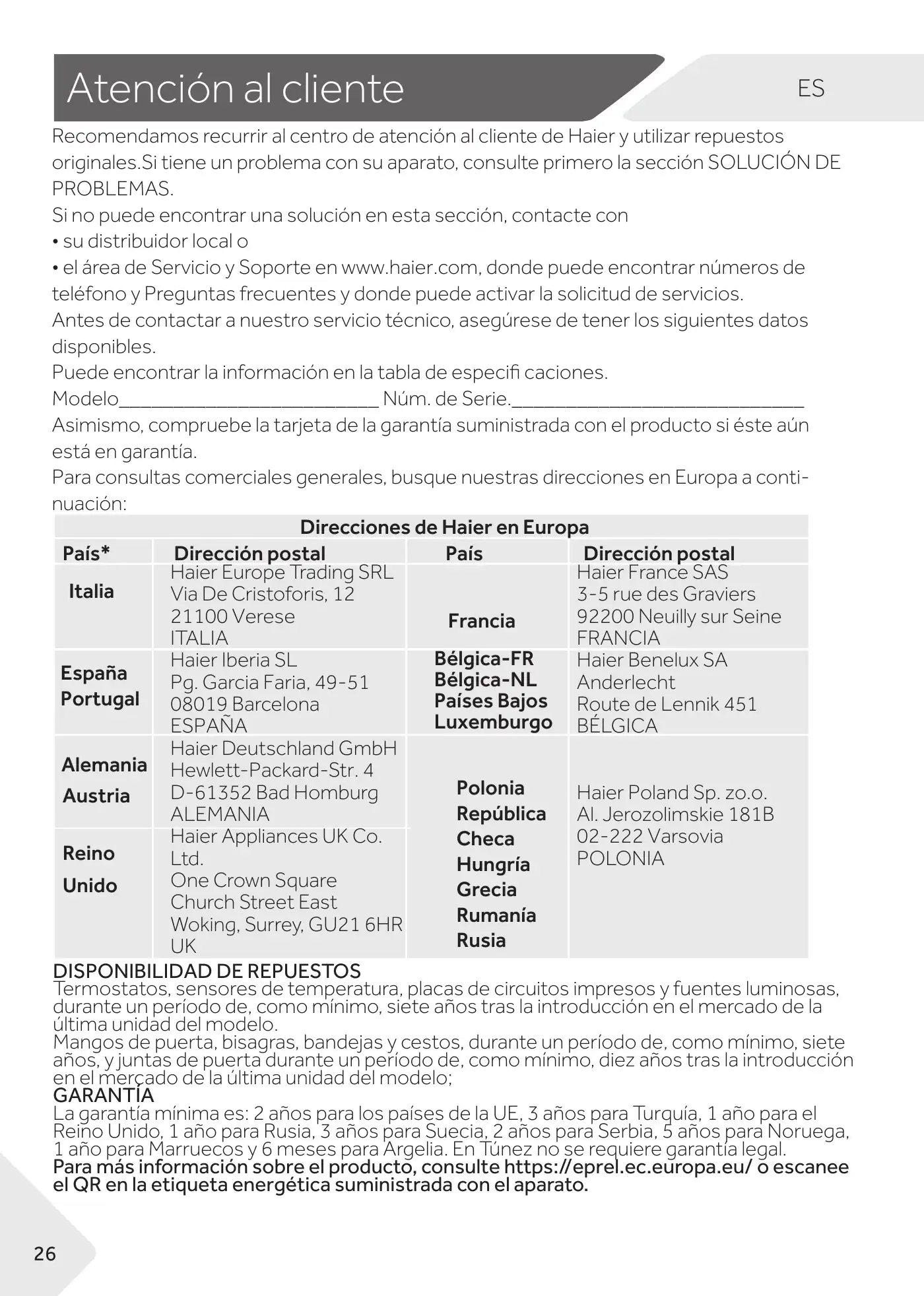 Haier WS105GA User Manual Manual pdf 144 page image