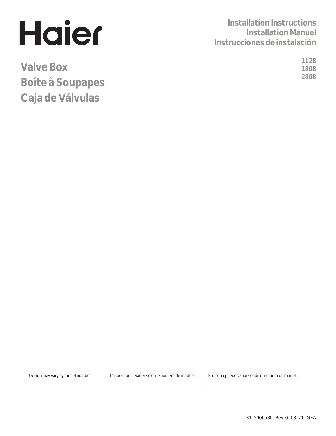 Haier 112B Installation Instructions Manual Manual pdf 1 page image