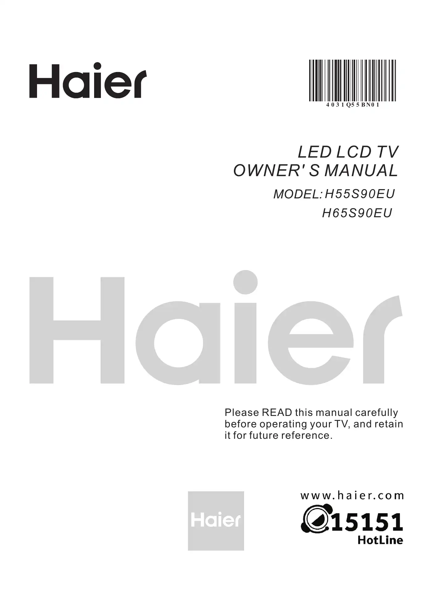 Haier H55S90EU Owner's Manual Manual pdf 1 page image