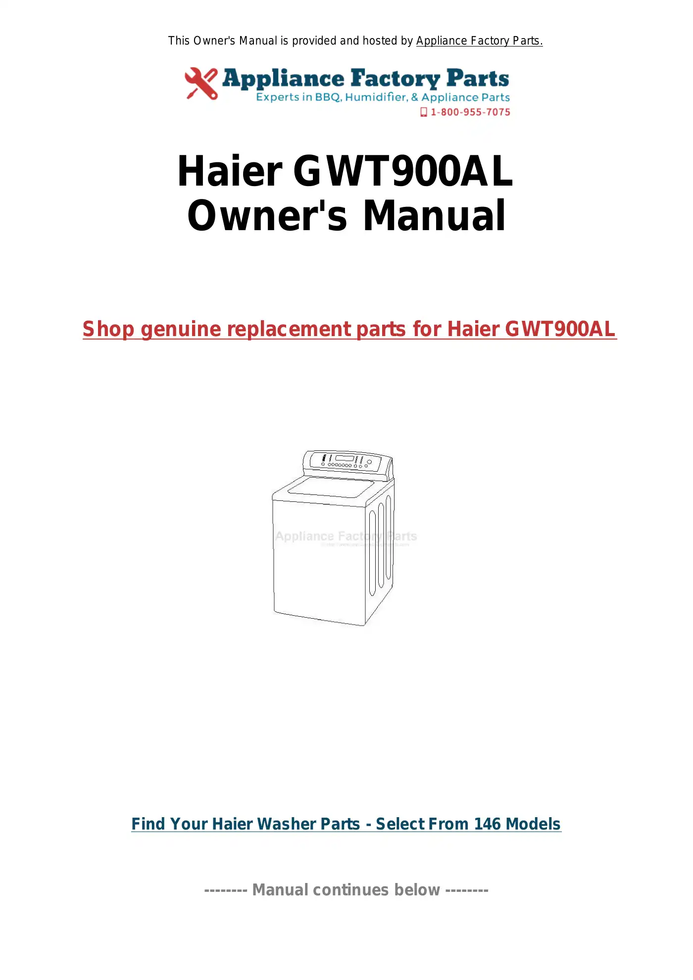 Haier GWT900AL User Manual Manual pdf 1 page image