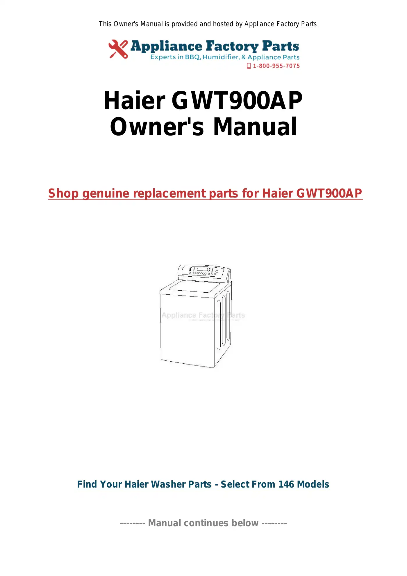 Haier GWT900AP User Manual Manual pdf 1 page image