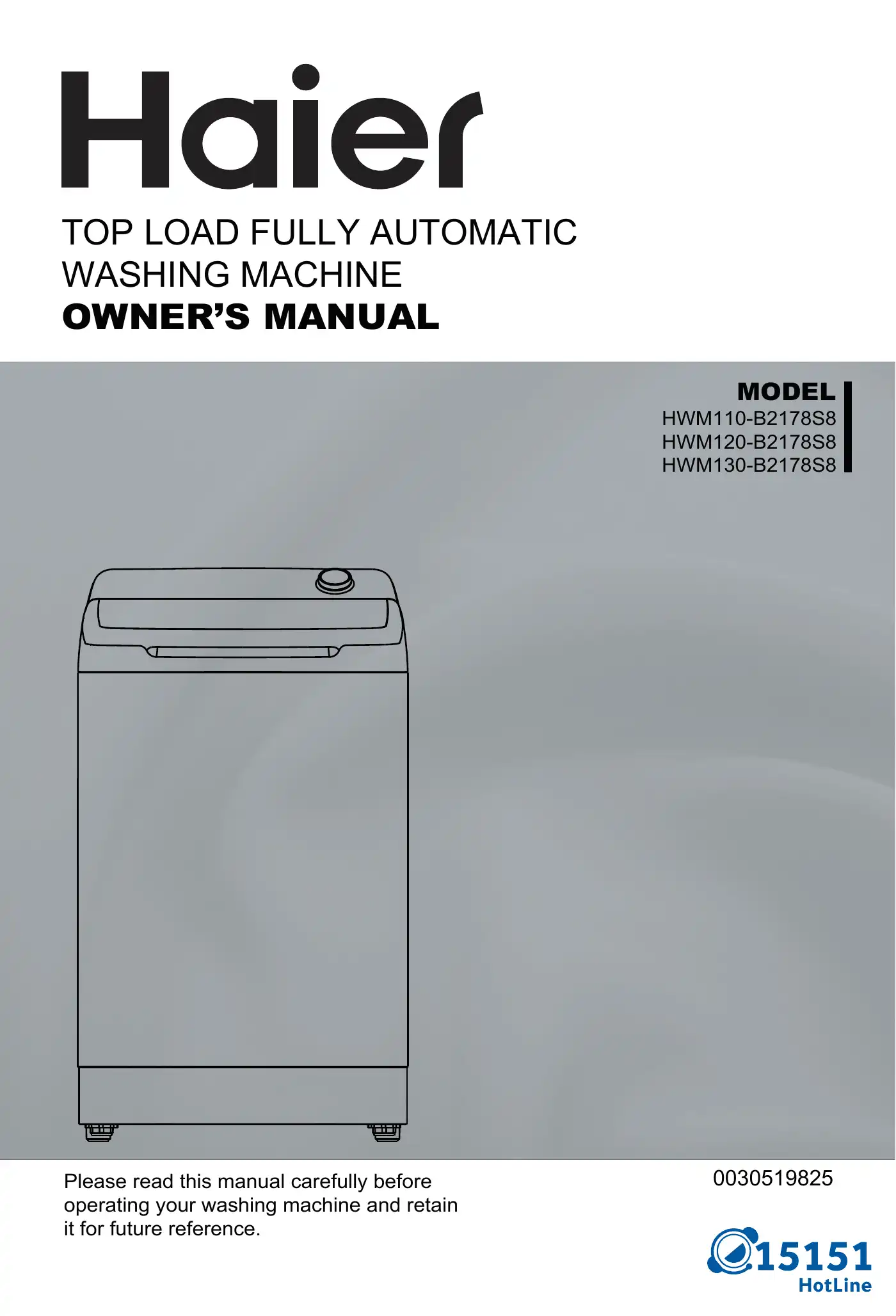 Haier HWM110-B2178S8 Owner's Manual Manual pdf 1 page image