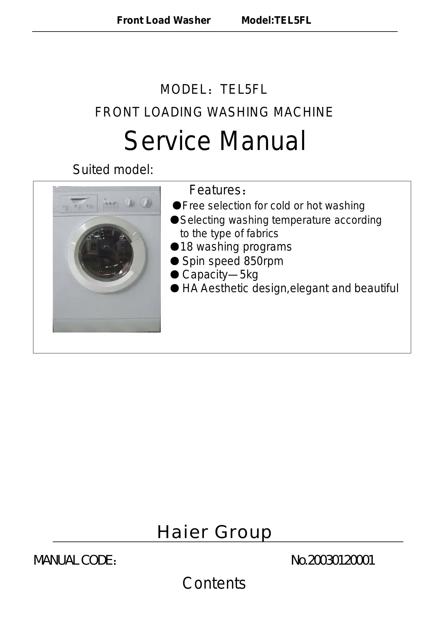 Haier TEL5FL Service Manual Manual pdf 1 page image