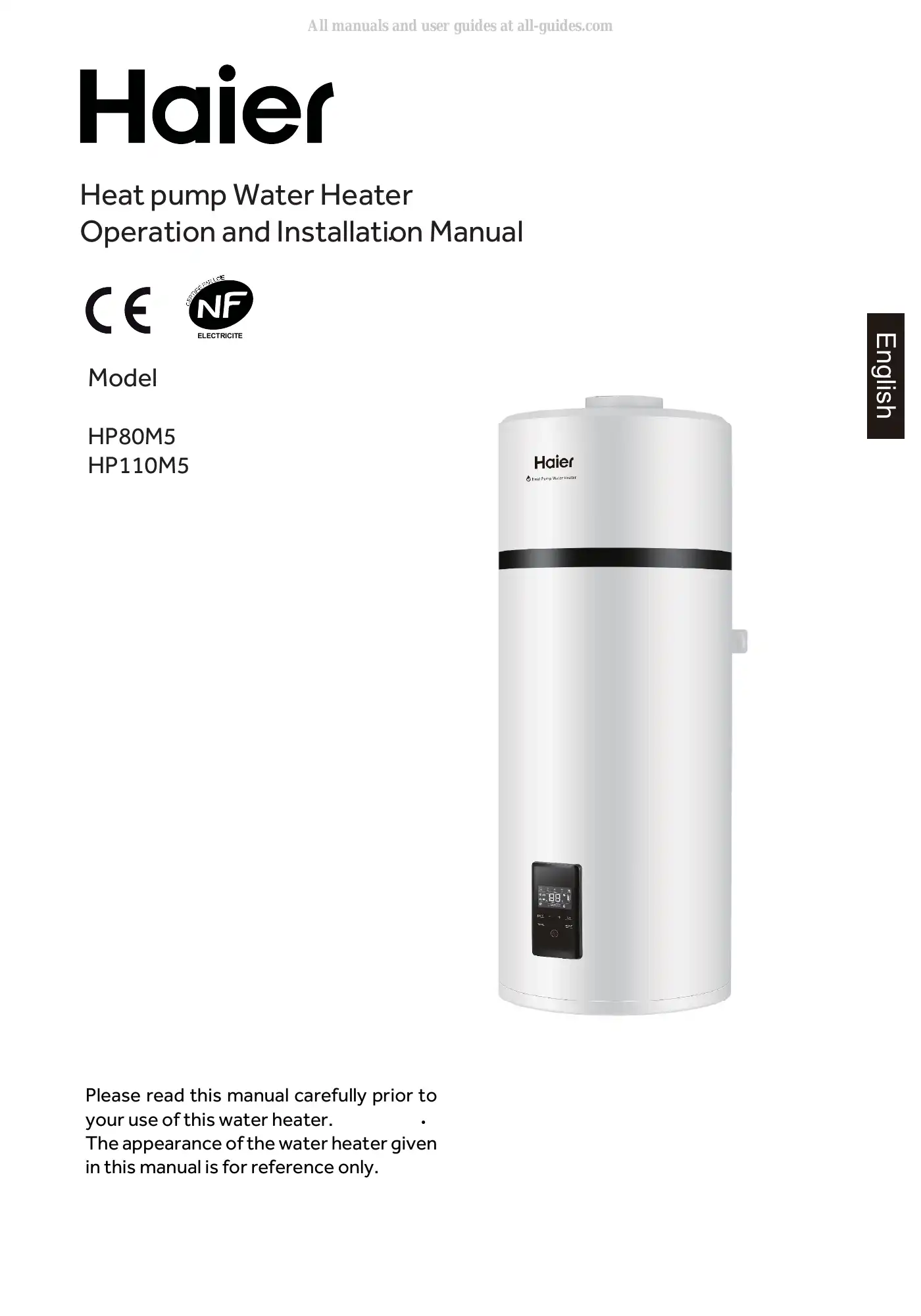 Haier HP110M5 Operation And Installation Manual Manual pdf 1 page image