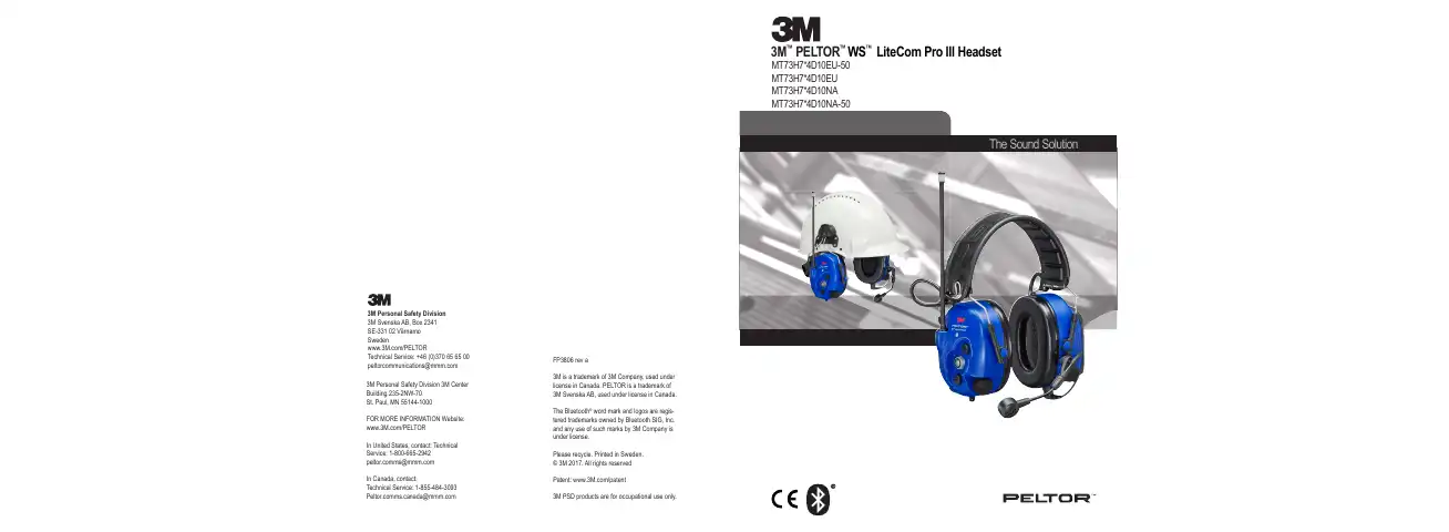 3M PELTOR WS LiteCom Pro III Series Manual first page preview