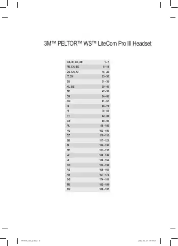 3M PELTOR WS LiteCom Pro III MT73H7 4D10EU Series Manual first page preview