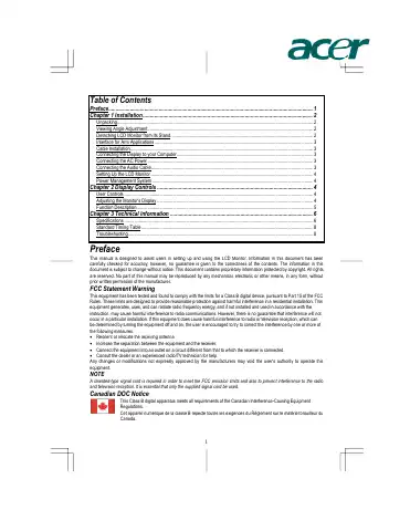 Acer LCD Monitor Manual first page preview