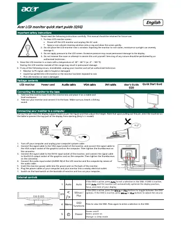 Acer LCD monitor Quick Start Manual first page preview