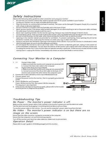 Acer G185H Quick Setup Manual first page preview