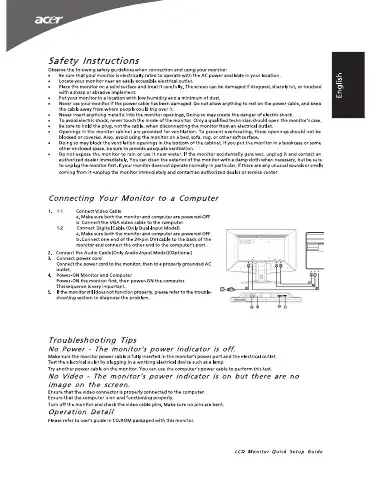 Acer G195WV Quick Setup Manual first page preview