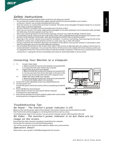 Acer G235H Quick Setup Manual first page preview