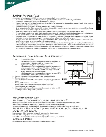 Acer G245H Quick Setup Manual first page preview