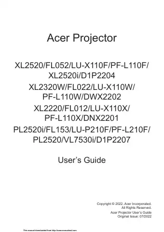 Acer XL2520 User Manual first page preview