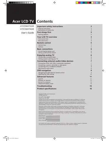 Acer AT3220 User Manual first page preview
