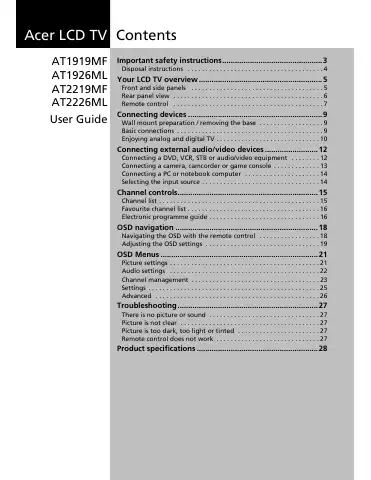 Acer AT2219MF User Manual first page preview