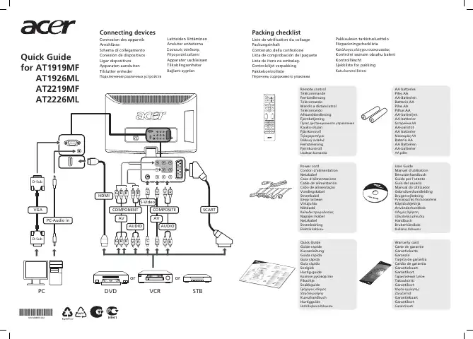 Acer AT2219MF Quick Manual first page preview