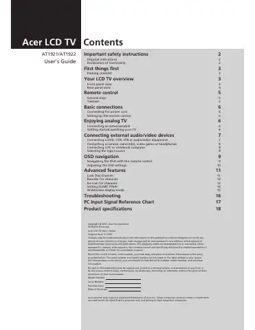 Acer AT1921 User Manual first page preview