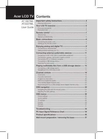 Acer AT1927ML User Manual first page preview