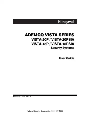 Honeywell VISTA 15P - Ademco 6 Zone Control Panel User Manual first page preview