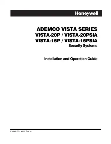 Honeywell VISTA 15P - Ademco 6 Zone Control Panel Installation And Operation Manual first page preview