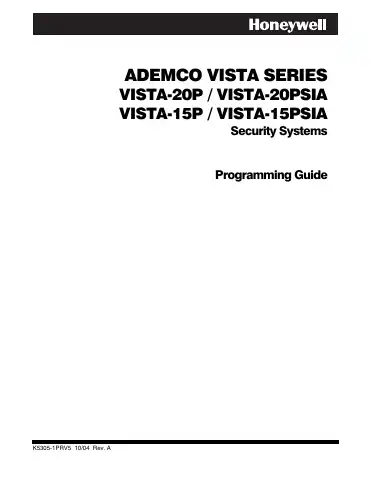 Honeywell ADEMCO VISTA-20P Programming Manual first page preview