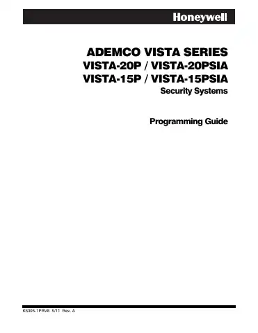 Honeywell ADEMCO VISTA SERIES Programming Manual first page preview