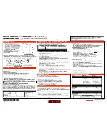 Honeywell ADEMCO VISTA-20P Series Quick Installation Manual first page preview