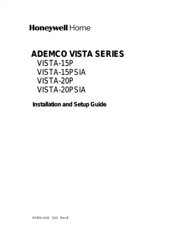 Honeywell ADEMCO VISTA Series Installation And Setup Manual first page preview
