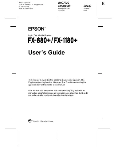 Epson FX-1180+ User Manual first page preview