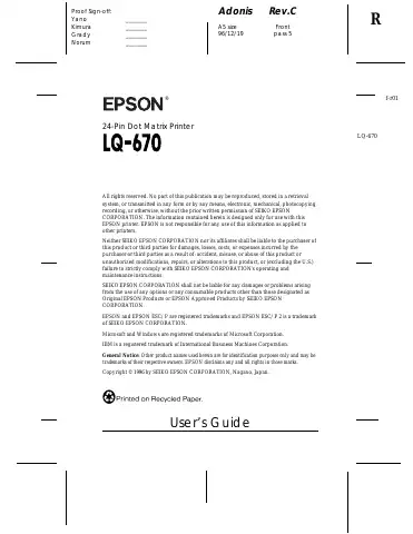 Epson LQ-670 User Manual first page preview