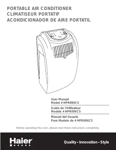 Haier HPR09XC5 - 9,000 BTU Portable Air Conditioner User Manual first page preview